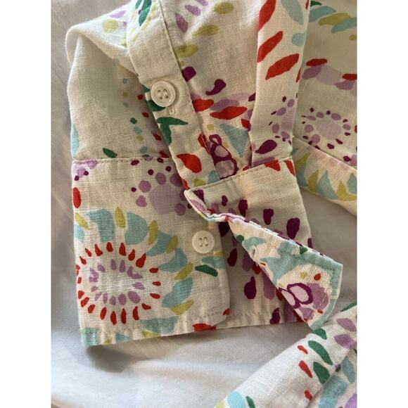Zara Womens Linen Button Up Size S Rainbow Multicolor Floral Art to Wear Gypsy - Picture 6 of 8